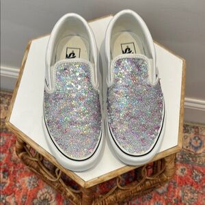 Vans Kids Silver Glitter Slip-On Sneakers